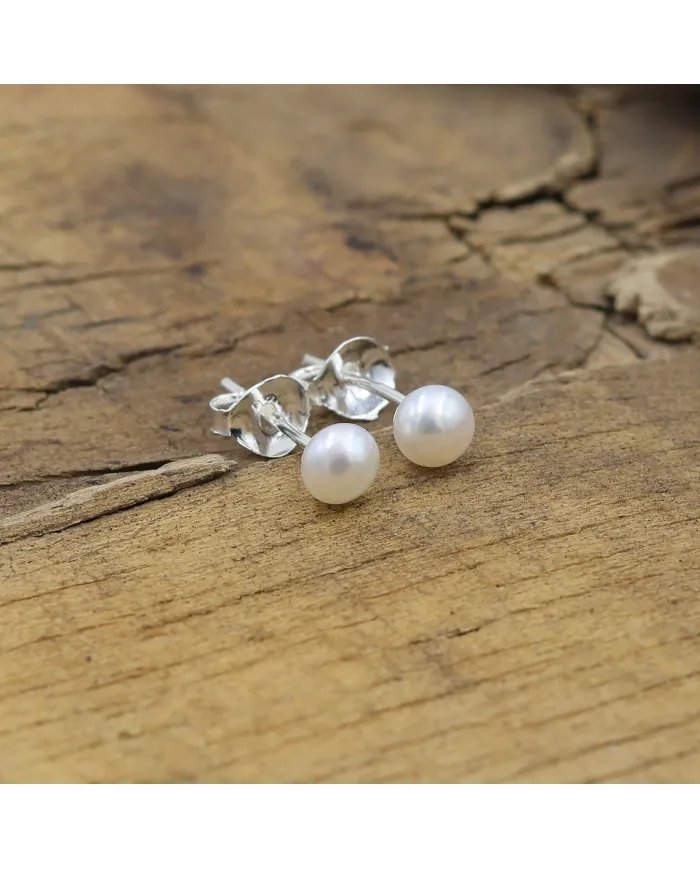 Pearl 4mm Stud Earrings - 925 Silver Minimalist Jewelry Gift for Her