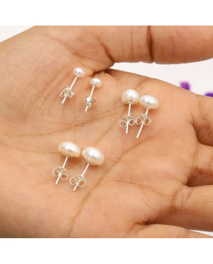 Pearl 4mm Stud Earrings - 925 Silver Minimalist Jewelry Gift for Her