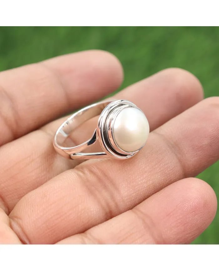 Natural Pearl Ring, June Birthstone, Sterling Silver Ring, Promise Ring, Engagement Ring, Bridal Jewelry, Statement Ring for Her