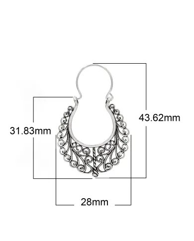 Filigree Oxidized Hoop Earrings - 925 Silver Boho Style Jewelry for Women