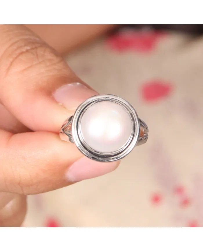 Natural Pearl Ring, June Birthstone, Sterling Silver Ring, Promise Ring, Engagement Ring, Bridal Jewelry, Statement Ring for Her