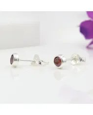 Garnet Stud Earrings - 925 Sterling Silver Minimalist Handmade Jewelry