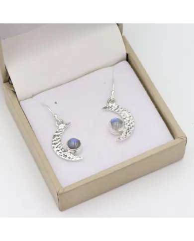 Moonstone Earrings - Sterling Silver Half Moon Dangle Earrings Vintage Earrings June Birthstone Earrings