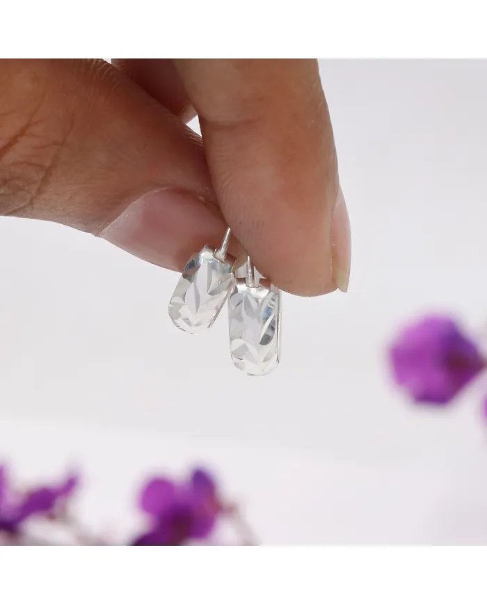 Silver Hoop Earrings - 925 Sterling Silver Handmade Minimalist Jewelry for Women