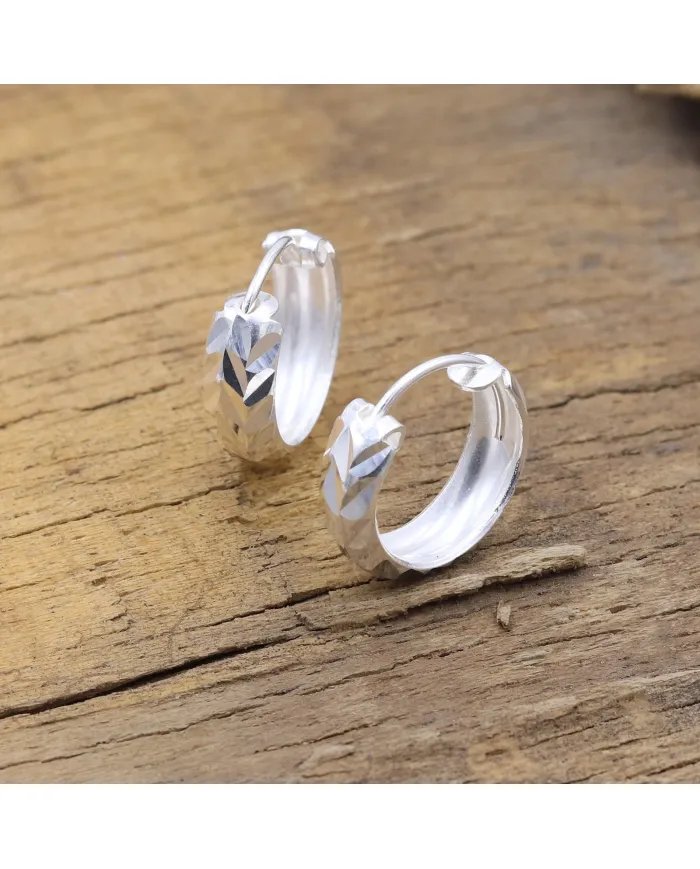 Silver Hoop Earrings - 925 Sterling Silver Handmade Minimalist Jewelry for Women