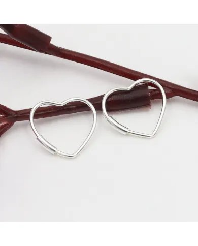 Handmade Heart Hoop Earrings - 925 Sterling Silver Minimalist Jewelry for Her