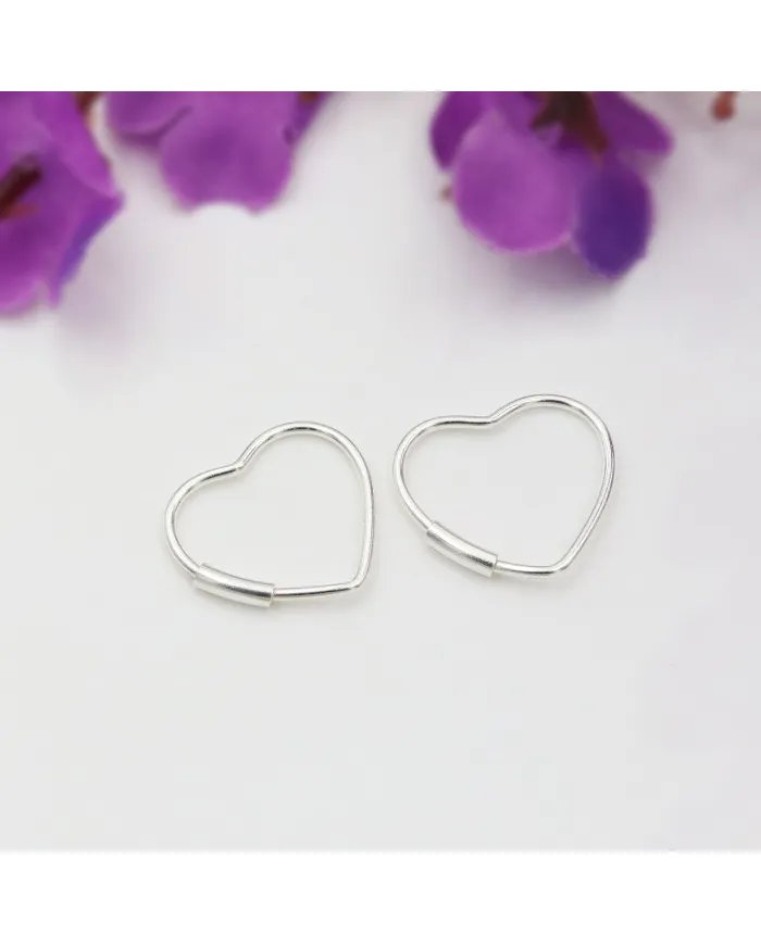 Handmade Heart Hoop Earrings - 925 Sterling Silver Minimalist Jewelry for Her