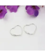 Handmade Heart Hoop Earrings - 925 Sterling Silver Minimalist Jewelry for Her