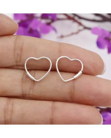 Handmade Heart Hoop Earrings - 925 Sterling Silver Minimalist Jewelry for Her