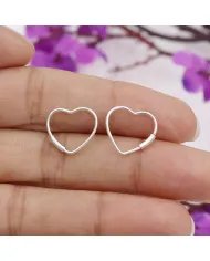 Handmade Heart Hoop Earrings - 925 Sterling Silver Minimalist Jewelry for Her