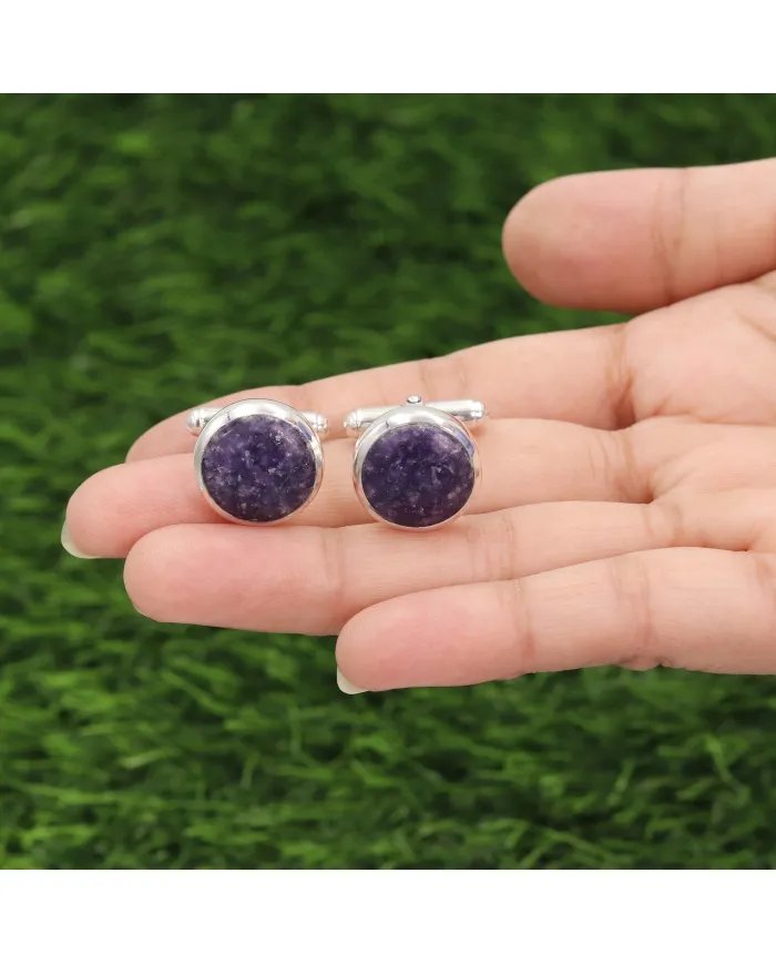 Lepidolite Sterling Silver Cufflinks for Men -Handcrafted Groomsmen Gift