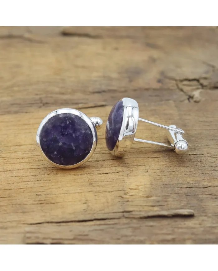 Lepidolite Sterling Silver Cufflinks for Men -Handcrafted Groomsmen Gift