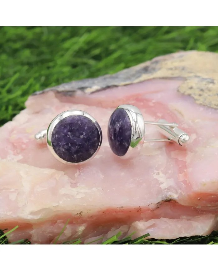 Lepidolite Sterling Silver Cufflinks for Men -Handcrafted Groomsmen Gift