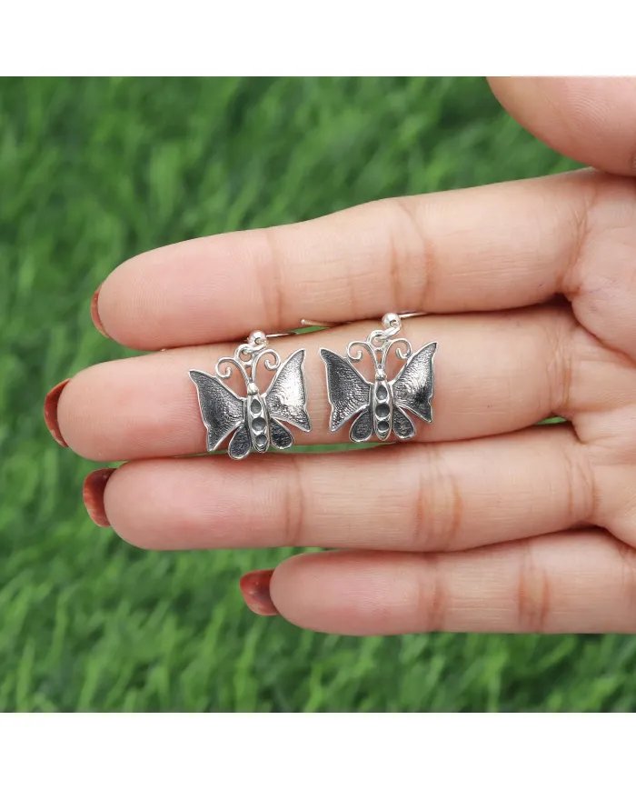 Dainty Butterfly Earrings - 925 Silver Oxidized Jewelry for Women