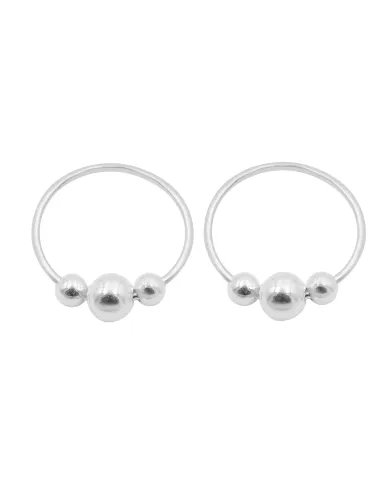 Silver Beaded Hoop Earrings - 925 Sterling Silver Jewelry for Her