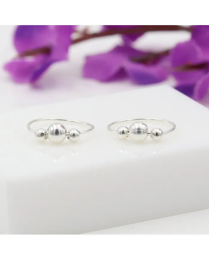 Silver Beaded Hoop Earrings - 925 Sterling Silver Jewelry for Her