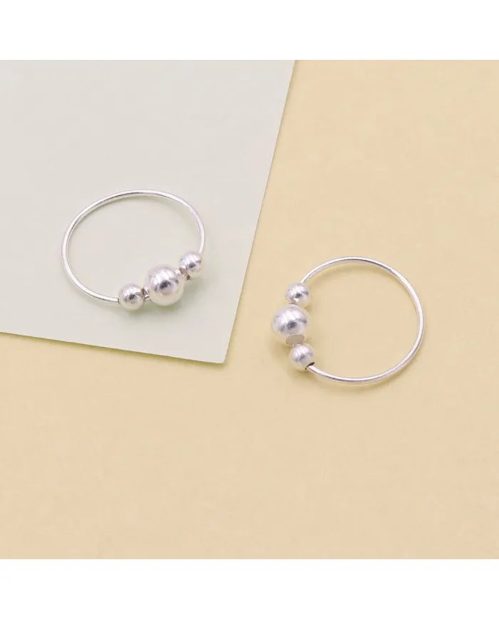 Silver Beaded Hoop Earrings - 925 Sterling Silver Jewelry for Her