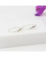 Silver Beaded Hoop Earrings - 925 Sterling Silver Jewelry for Her