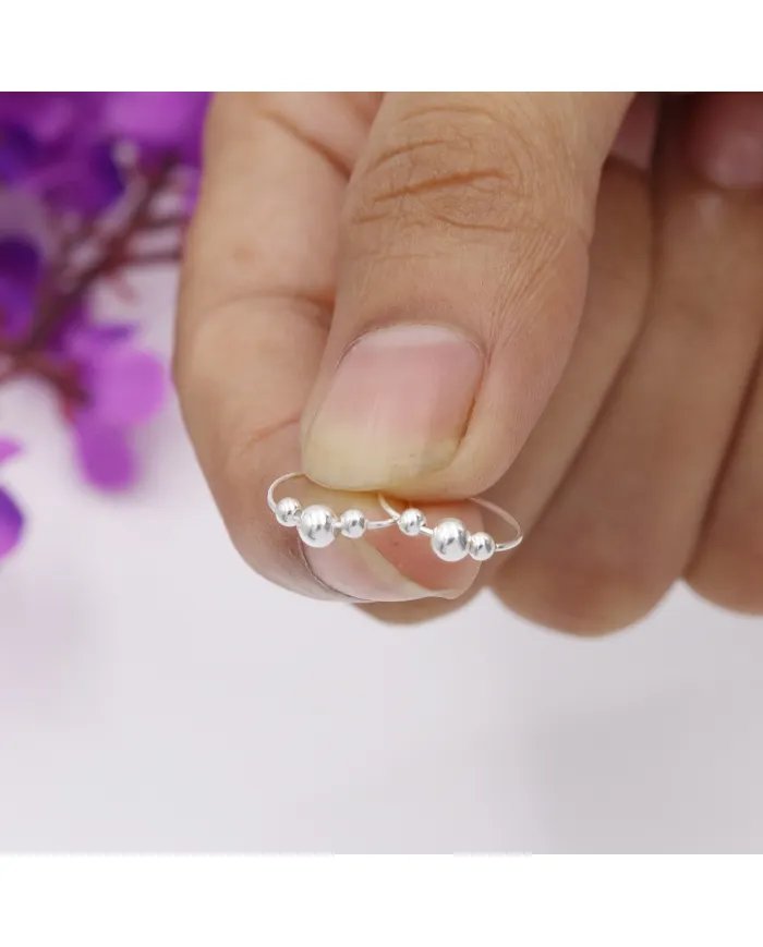 Silver Beaded Hoop Earrings - 925 Sterling Silver Jewelry for Her