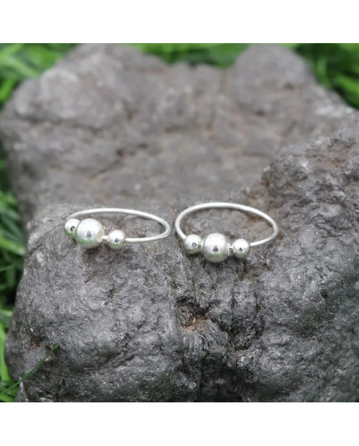 Silver Beaded Hoop Earrings - 925 Sterling Silver Jewelry for Her