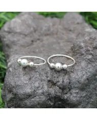 Silver Beaded Hoop Earrings - 925 Sterling Silver Jewelry for Her