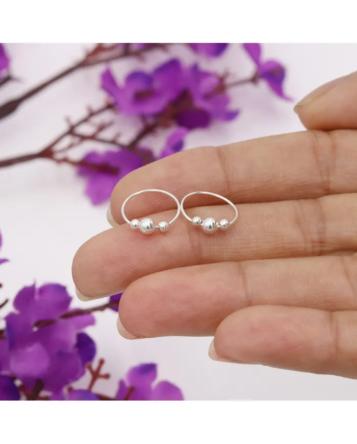 925 Sterling Silver Beaded Hoop Earrings for Her