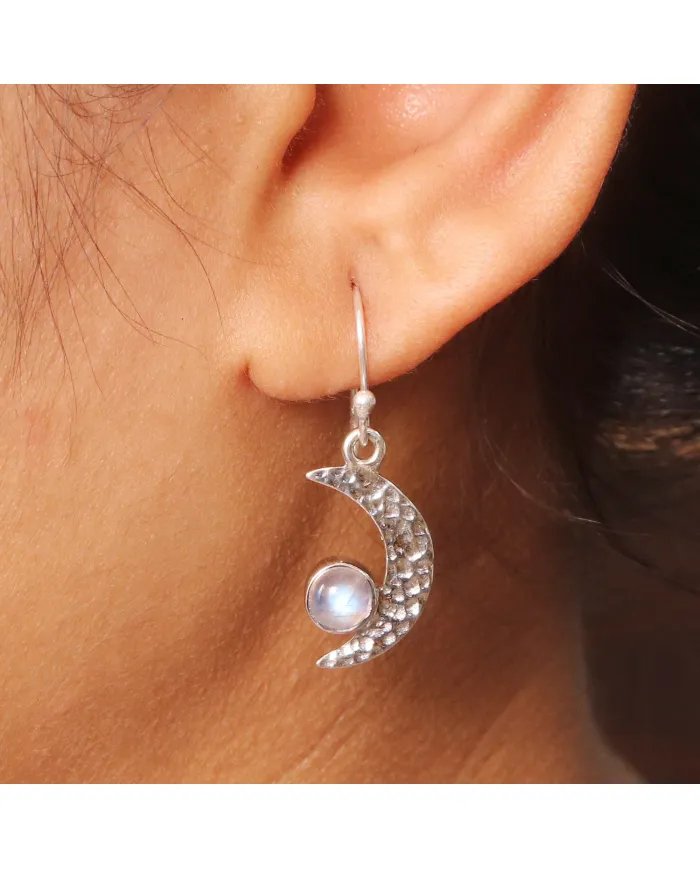 Moonstone Earrings - Sterling Silver Half Moon Dangle Earrings Vintage Earrings June Birthstone Earrings