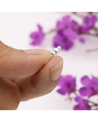 Silver Beaded Nose Pin - 925 Sterling Silver Jewelry for Her