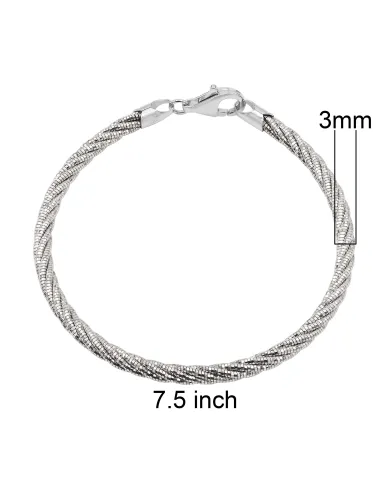 925 Sterling Silver Twist Bracelet for Men with Lobster Clasp