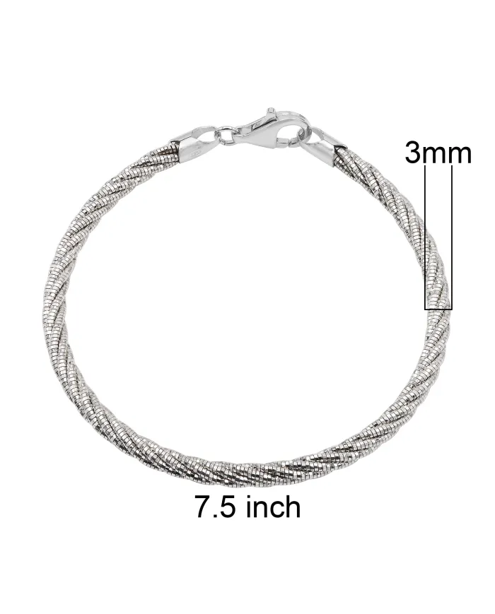 925 Sterling Silver Twist Bracelet for Men with Lobster Clasp