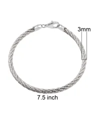 925 Sterling Silver Twist Bracelet for Men with Lobster Clasp