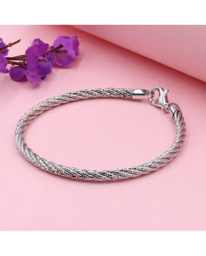 925 Sterling Silver Twist Bracelet for Men with Lobster Clasp