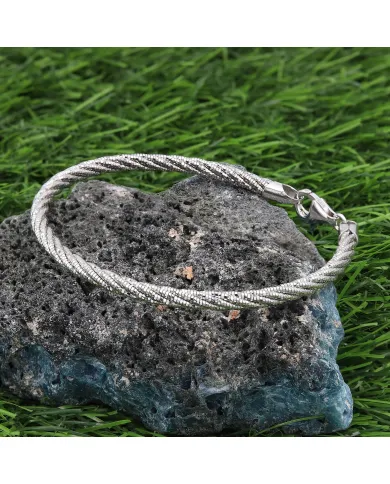 925 Sterling Silver Twist Bracelet for Men with Lobster Clasp