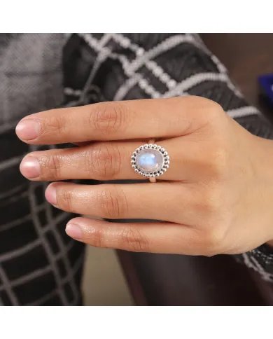 Rainbow Moonstone Ring - 925 Sterling Silver Handmade Boho Jewelry