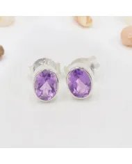 Amethyst Stud Earrings - Handmade 925 Sterling Silver Jewelry