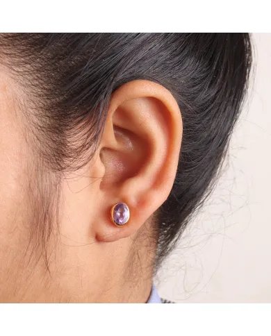 Amethyst Stud Earrings - 925 Sterling Silver Gold Plated Handmade Jewelry