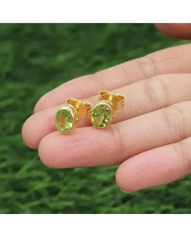 Peridot Stud Earrings - Gold Plated 925 silver Birthstone Jewelry