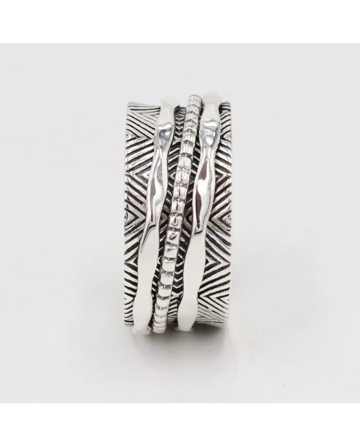 925 Sterling Silver Spinner Ring with Oxide - Fidget & Meditation Jewelry