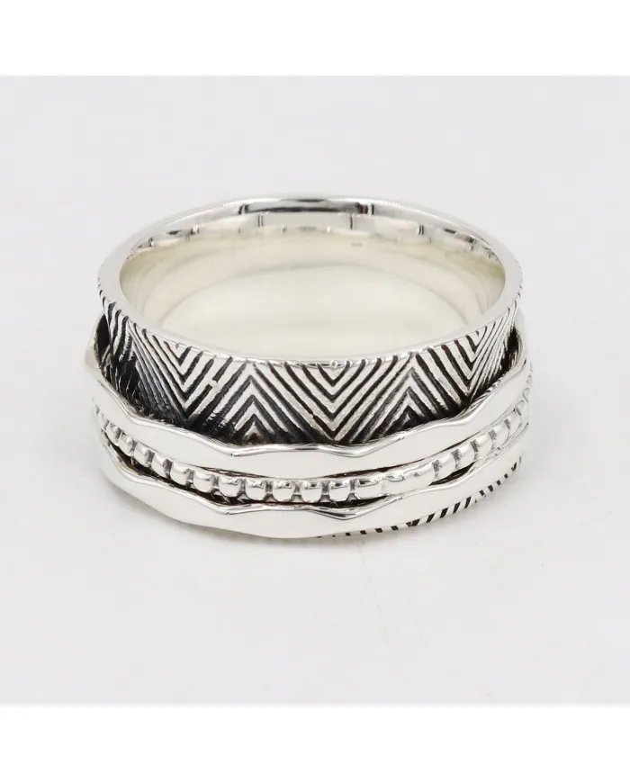 925 Sterling Silver Spinner Ring with Oxide - Fidget & Meditation Jewelry