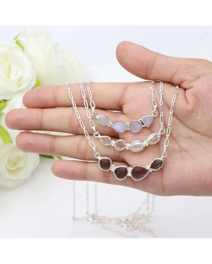 Rainbow Moonstone Necklace 925 Sterling Silver Raw Gemstone Jewelry for Her