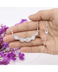 Rainbow Moonstone Necklace 925 Sterling Silver Raw Gemstone Jewelry for Her