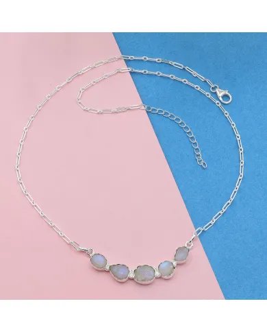 Rainbow Moonstone Necklace 925 Sterling Silver Raw Gemstone Jewelry for Her