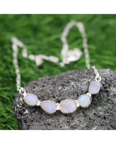 Rainbow Moonstone Necklace 925 Sterling Silver Raw Gemstone Jewelry for Her