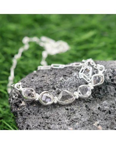 Herkimer Diamond Collar Necklace - 925 Sterling Silver Rough Gemstone Jewelry