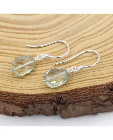 Green Amethyst Earrings in 925 Sterling Silver Hook Handmade Jewelry