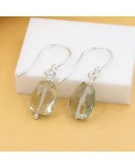 Green Amethyst Earrings in 925 Sterling Silver Hook Handmade Jewelry