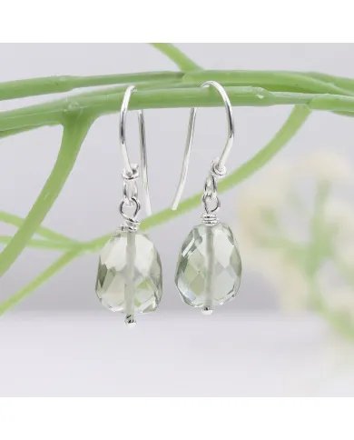 Green Amethyst Earrings in 925 Sterling Silver Hook Handmade Jewelry