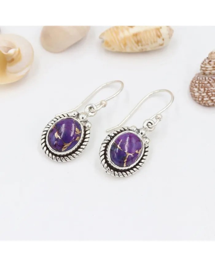 Purple Copper Turquoise Earrings - Sterling Silver Vintage Earrings December Birthstone Handmade Jewelry