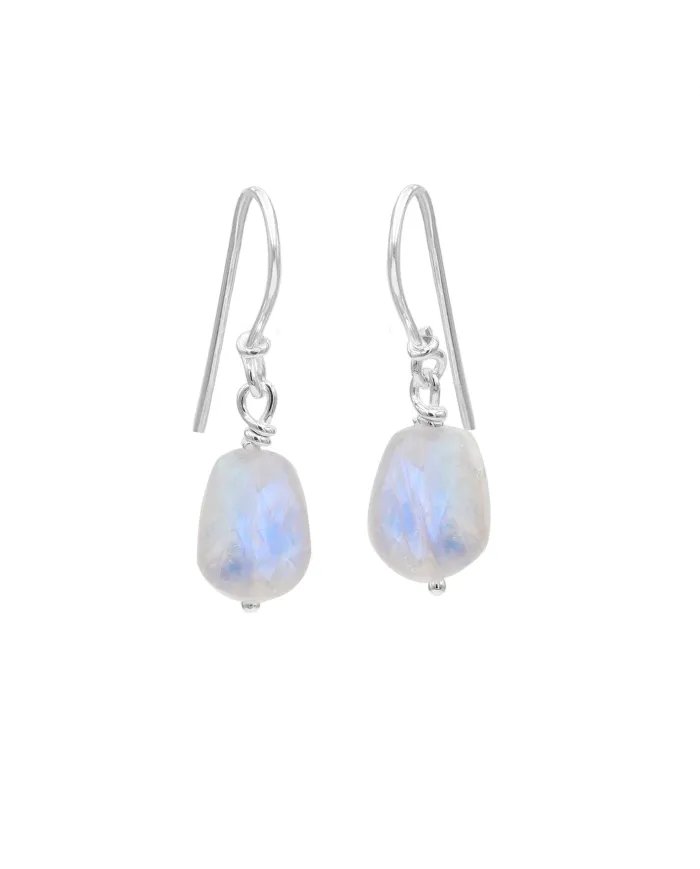 Rainbow Moonstone Hook Earrings in 925 Sterling Silver - Handmade Gemstone Jewelry