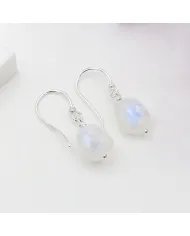 Rainbow Moonstone Hook Earrings in 925 Sterling Silver - Handmade Gemstone Jewelry
